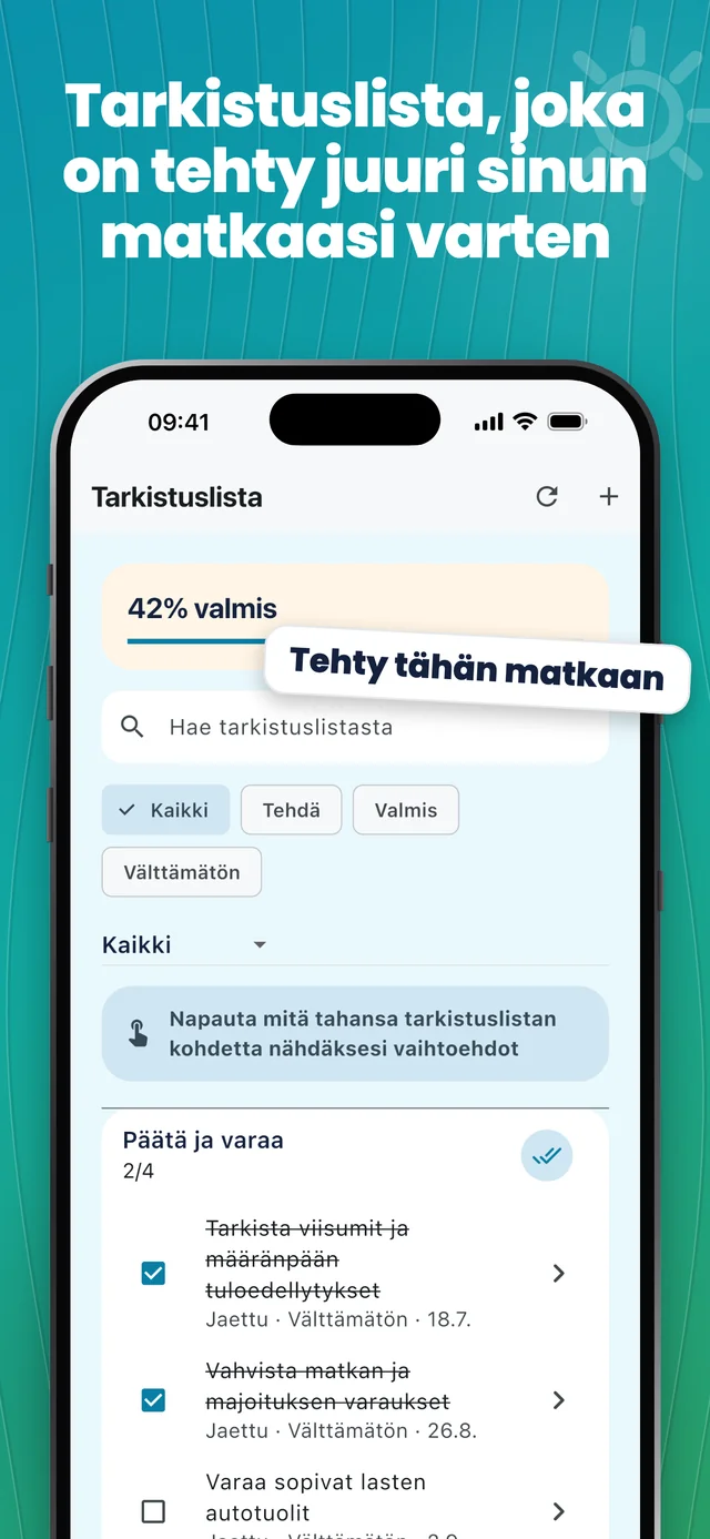 Tarkistuslista matkallesi — Packfolk