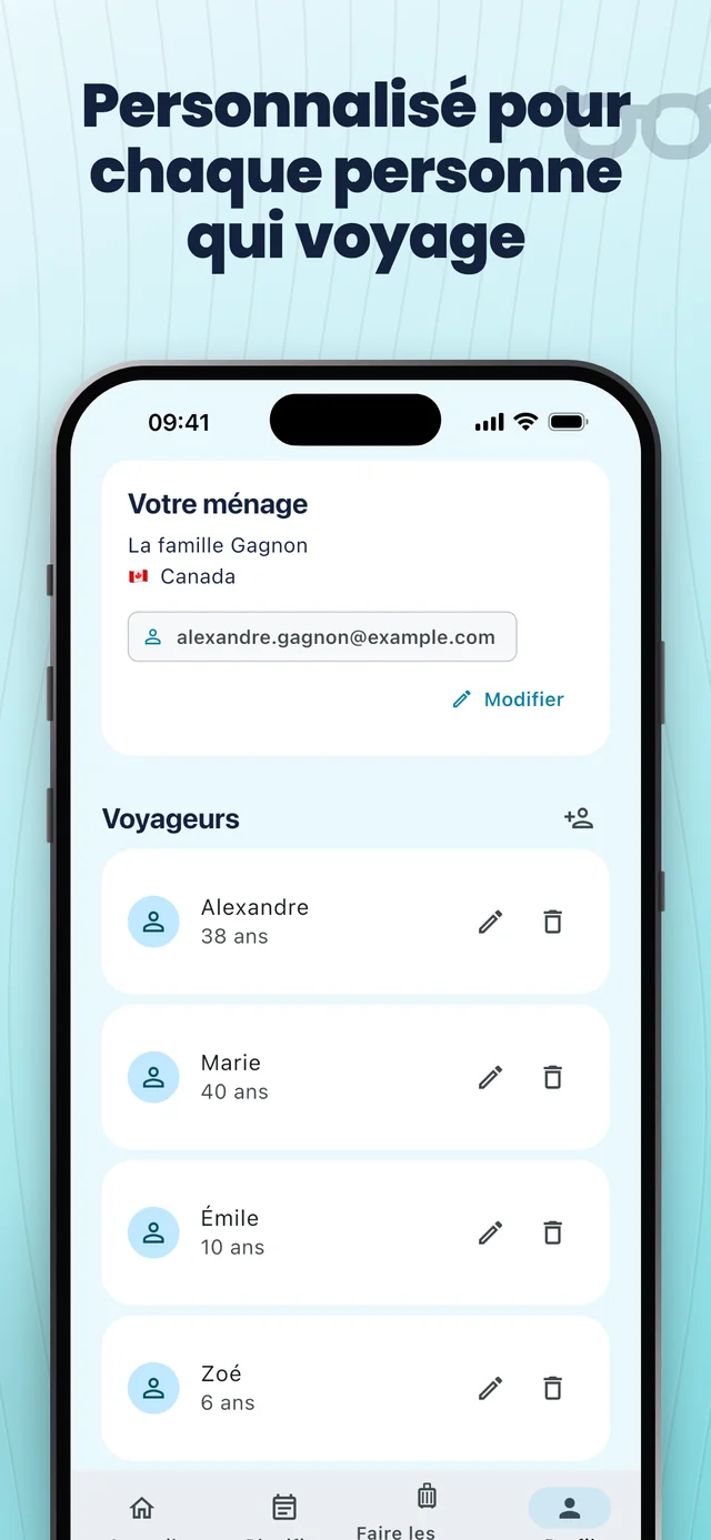 Configurer vos voyageurs — Packfolk