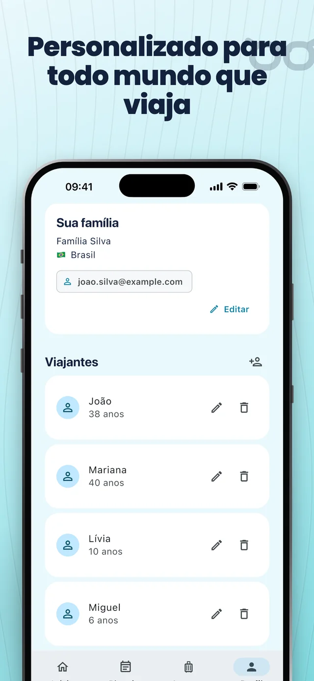 Configure seus viajantes — Packfolk