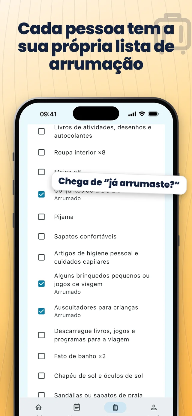 Listas de bagagem individuais — Packfolk