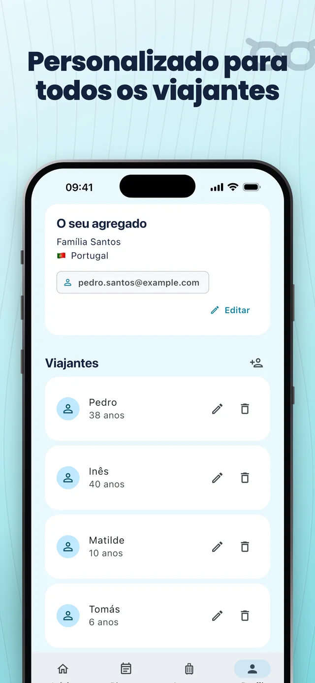 Configure os seus viajantes — Packfolk