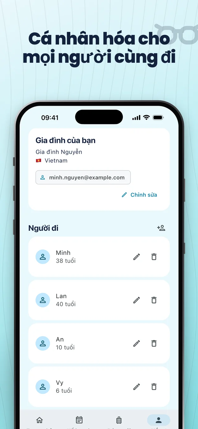 Thiết lập người đi cùng — Packfolk